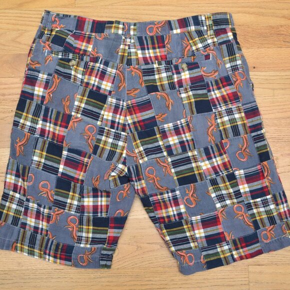 Siegfried Vintage Madras Patchwork Shorts Sz 38 • Salamanders Theme 100% Cotton - Picture 2 of 6